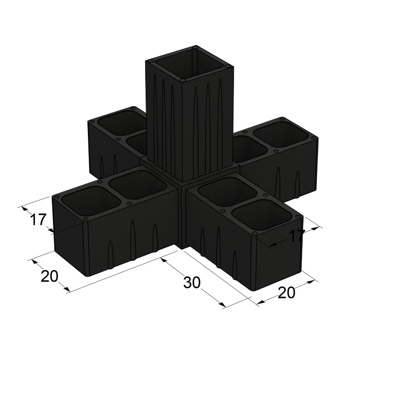 5 WAY CONNECTOR 20x20 / BLACK